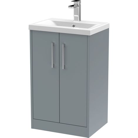 Winshill Contemporary 2 Door Floor Standing Vanity Unit with Mid-Edge Basin, Grey, 500mm
