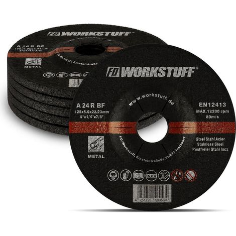 Lot de 5 disques à ébarber - Diamètre : 125 x 6 mm - Pour meuleuse à tronçonner ou d'angle - Disques abrasifs - Pour acier et métal non ferreux (1/5)