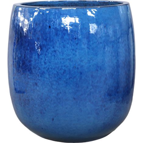 Pot grande taille d'extérieur SOCRATE 40x49cm bleu azur, fait main en terre cuite émaillée, résistant au gel (1/2)