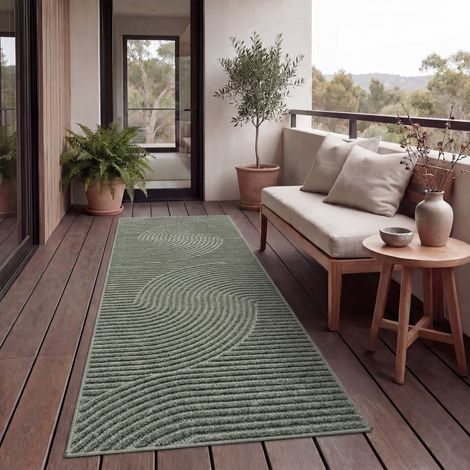 Paco Home Outdoor Teppich Wetterfest Balkon Wohnzimmer Skandinavisches Boho Einfarbig 80x250 cm, Grün