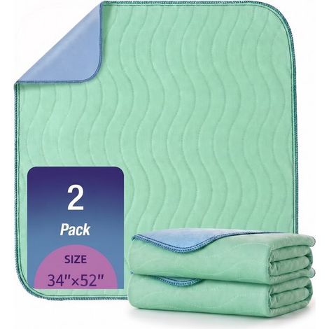 Set mit 2 waschbaren Bettauflagen – 85 x 130 cm – Grün und Blau – Inkontinenz-Bettauflage – Wasserdicht und saugfähig (1/5)