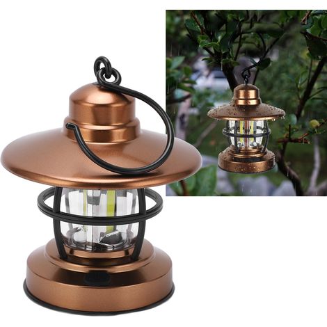 Lanterne de Camping Suspendue Vintage - Commande par Bouton Unique, 3 LED COB, Lampe de Jardin à Accroche Design (1/5)