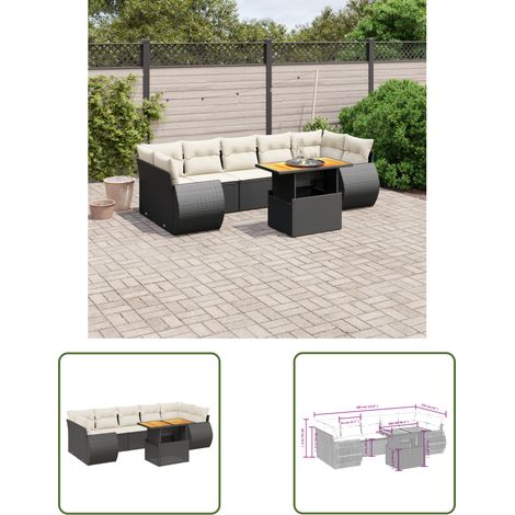 The Living Store 8-tlg. Garten-Sofagarnitur mit Kissen Schwarz Poly Rattan - Gartenmöbel Set - PE-Rattan Möbel - Outdoor Lounge - Gartenlounge - Terrassenmöbel (1/3)