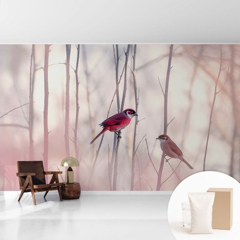 Tapete Vliestapete mit Kleber - Wanddekoration - Wandfolie - 3D Tapete Wand - Wohnungsdeko Vogelpaar 416x254 cm (1/5)