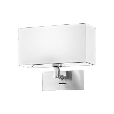 Para Hotel Applique 1 luce cromo spazzolato paralume tessuto bianco attacco E14 (1/2)