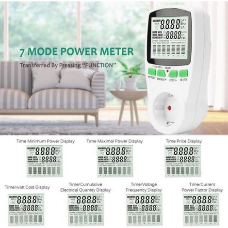 Electricity Usage Monitor,Electric Meter Outlet with 7 Modes and LCD Display,Multifunctional Power Meter Outlet for Energy Sa