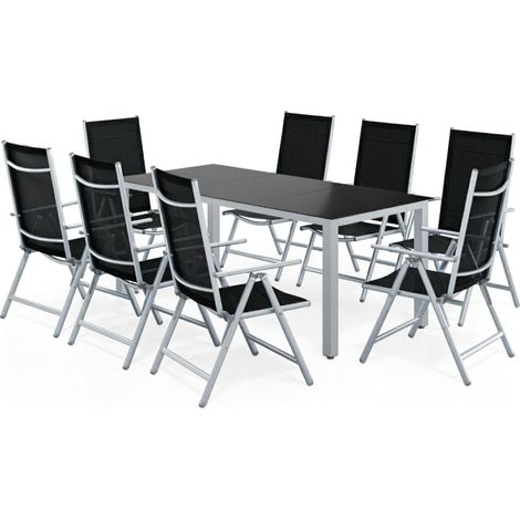 Salon de jardin 9 pièces en aluminium avec table 190x90 cm et 8 chaises pliables réglables (1/5)