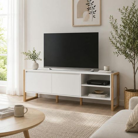 Meuble TV blanc 2 portes 2 niches ALVA (1/5)
