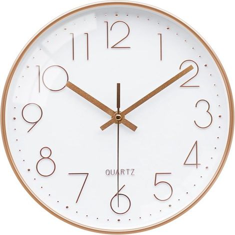 Wanduhr – Lautlos – Zeitanzeige – Große Ziffern – 20 cm – Roségold (1/5)