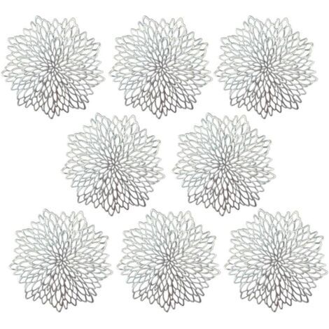 QORVA-Sets de table en PVC, lot de 8, lavables, décoratifs, résistants à la chaleur, isolants et ajourés, couleur argent. (1/4)