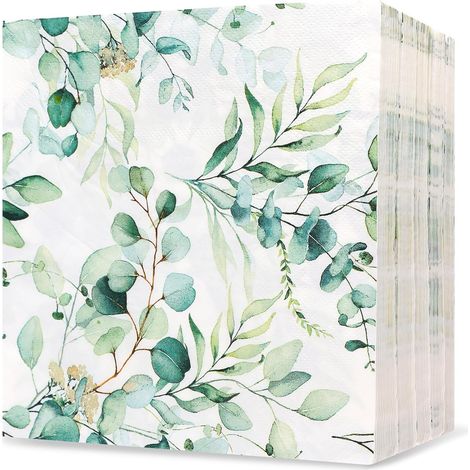 100 Pièces Serviette Papier Eucalyptus,33 x 33 cm Serviette de Table Papier Vert Sauge pour Décoration de Table Vintage Mariage Anniversaires Baptême Garden Parties (1/5)