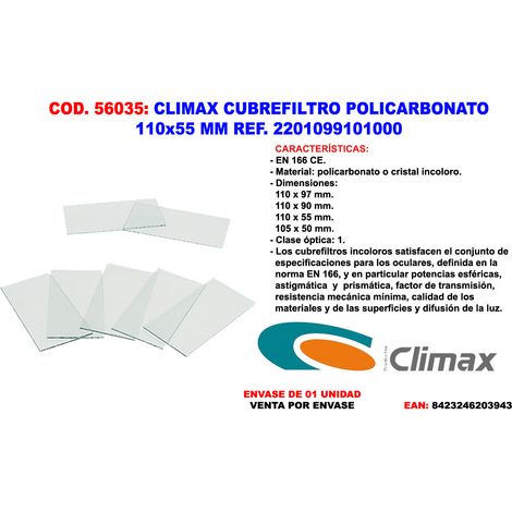 CLIMAX 110x55 farbloses Polycarbonatglas für Maske/BildschirmSchweißgröße