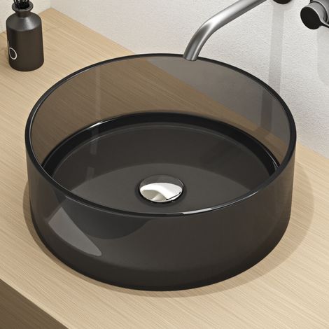 Mai & Mai Vasque à Poser Ronde Gris Lavabo de Résine Transparente Évier Salle de Bain Lave Mains sans Trop-Plein 40x40x14cm Coloria01 (1/5)