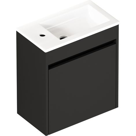 Meuble de salle de bains noir de 46 cm avec grand espace de rangement et porte à fermeture douce pour une fermeture souple et silencieuse. (1/5)