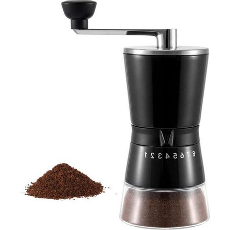 Molinillo de café manual con muelas cónicas de cerámica con 8 niveles de molienda ajustables, negro, portátil, para casa, oficina y viajes.