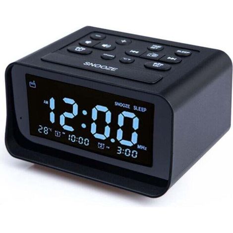 Radiosveglia digitale con doppio caricatore USB per camera da letto, volume e luminosità della sveglia regolabili (nera) -Crezuo