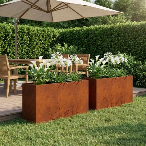 Cache-pot de jardin 2 pc Rouillé 100 x 30 x 49 cm Acier patiné (1/5)