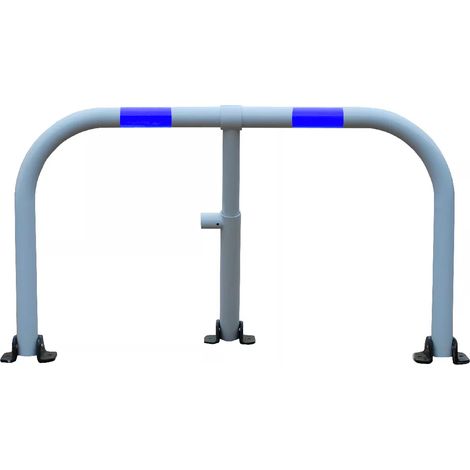Arceau parking blanc bandes bleues - arceau anti-stationnement avec serrure intégrée (1/5)
