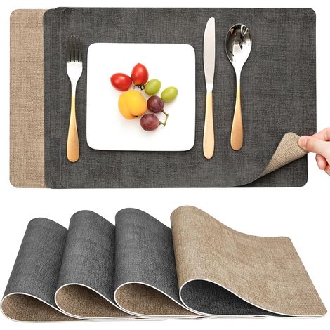 Set de Table Lot de 4 Simili-Cuir Double Face Bicolore - Lavable Antidérapant (1/5)