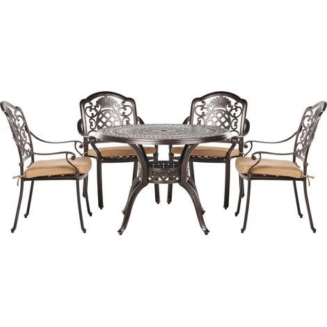 Set da Pranzo da Giardino Tavolo e 4 Sedie Alluminio Marrone Salento