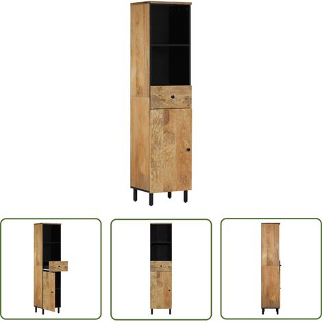 The Living Store Badschrank 38x33x160 cm Massivholz Mango - Badschrank - Mangoholz - Badezimmermöbel - Aufbewahrung Im Badezimmer - Spiegelschrank (1/5)