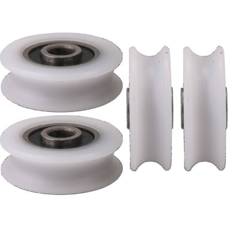 4 poulies en nylon blanc à gorge en U, diamètre intérieur 6 mm, 22 x 6 x 8 mm, pour porte coulissante (1/2)