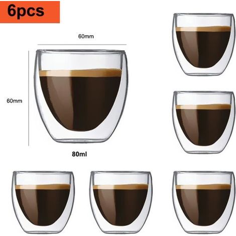 Tasse à café/Expresso - Verre - Set de 6 - 80ml - Double paroi - Contemporain (1/4)