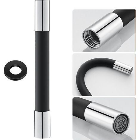 360° Bec de robinetterie 50 cm tube de rallonge avec joint, noir, bec de tête anti-éclaboussures, WC, balcon, salle de bain (1/4)