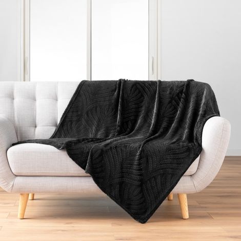 Plaid 125 x 150 cm flanelle relief unie nelia Noir (1/3)