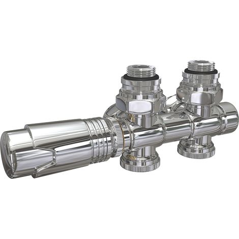 EMKE Valvola termostatica per radiatore, valvola angolare, valvola termostatica per radiatore, kit radiatore multiblocco con regolatore di temperatura (cromato)