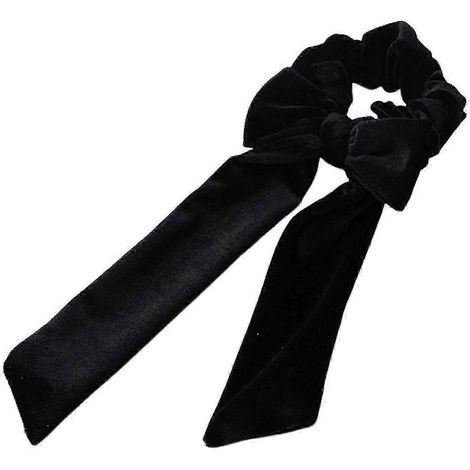 Chouchou décoratif en ruban avec nœud papillon, élastique à cheveux en velours, corde à cheveux-Black (1/5)