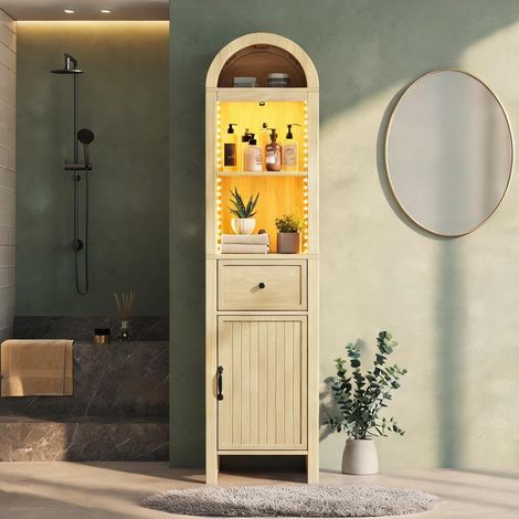 Meuble haut de salle de bain en MDF aspect bois naturel avec LED (1/5)