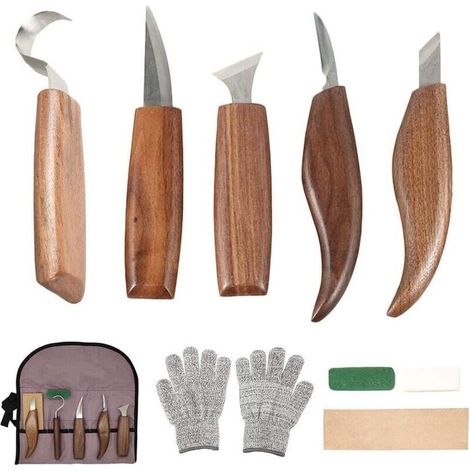 10-Piece Carbon Steel Wood Carving Tool Set with Hook Knife, Professional Carving Knife, Wood Engraving Tools for Woodworking