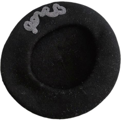 Gorro de lana liso con letras bordadas, boina, gorro de pintor, cálido para pasear al perro. (1/5)