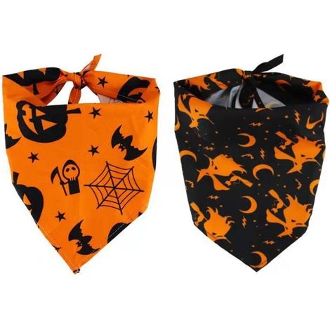 Lot de 2 bandanas pour chien d'Halloween, foulards pour chien à motif citrouille et sorcière (1/5)