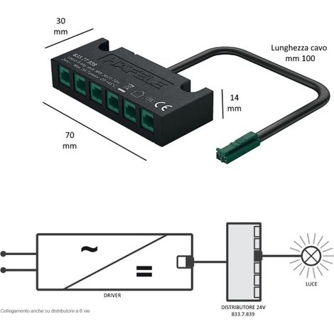 DISTRIBUTORE 6 VIE CON CAVO HAFELE LOOX5 24V "SENZA" INGRESSO PER SENSORI/INTERRUTTORI 833.77.839 (1/2)