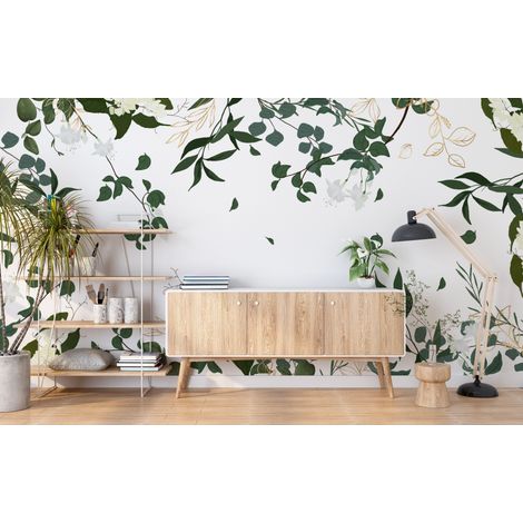Papier peint fleuri - feuillage sauvage aquarelle - 500 x 270 cm (1/2)