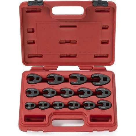 Jeu de Clés à Pied de Biche 1/2" et 3/8", 15 Pièces, Métriques 8 mm-24 mm, à Écrou Évasé en Chrome Moly (1/5)