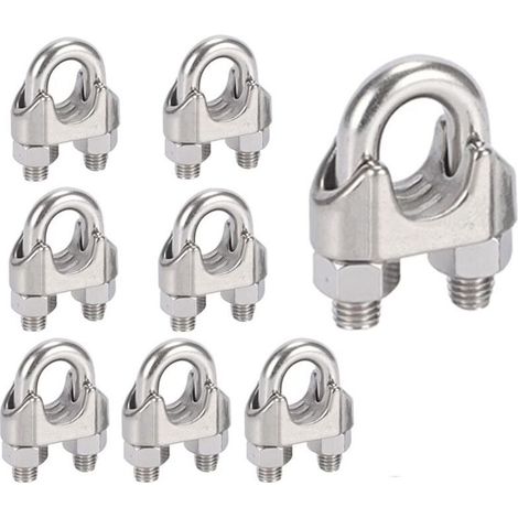 M8 Serre-câbles Etrier U Boulon Clip de Câble 304 Acier inoxydable Selle de pince de Câble Câble métallique Clips pour etendoir linge exterieur10PCS (1/5)