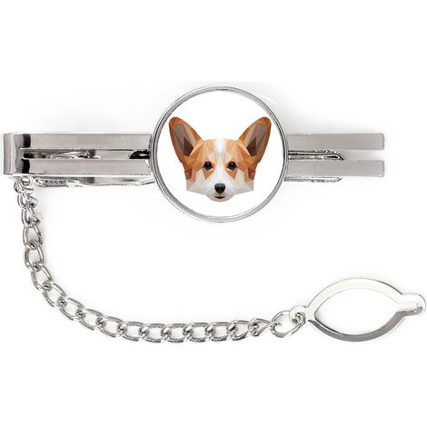 Pembroke Welsh Corgi - fermacravatta geometrico con foto e scritta Art-Dog (1/4)