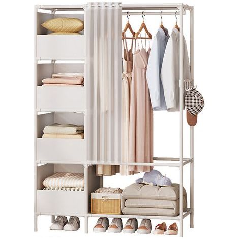 Freosen – Armoire de rangement blanche 170x105x45 cm – Penderie avec 4 étagères en tissu – Capacité de charge 100 kg – Assemblage facile (1/3)