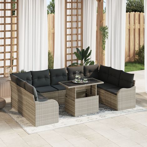 Garden Sofa Set 10 pcs Light grey Poly rattan vidaXL (1/5)
