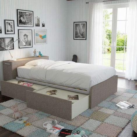 Letto una piazza e mezza 120x190 con contenitore - Ideale per camerette - Grigio fumo