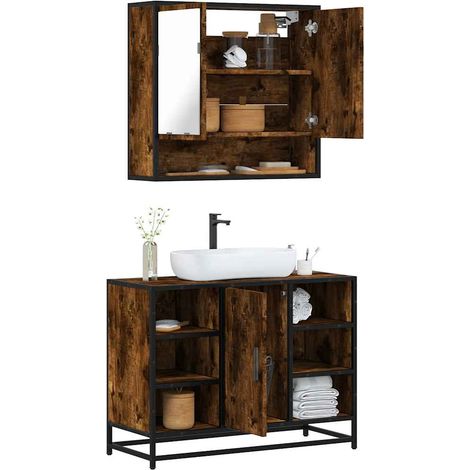 Set de muebles baño 2 pzas madera contrachapada roble ahumado vidaXL (1/5)