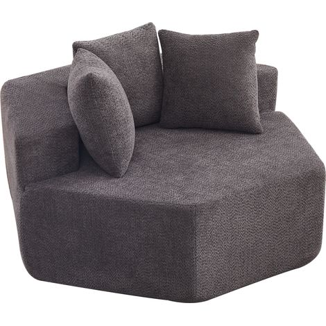 Fauteuil modulable hexagonal gris, tissu chenille, 3 coussins, base antidérapante MEUBLIV (1/5)