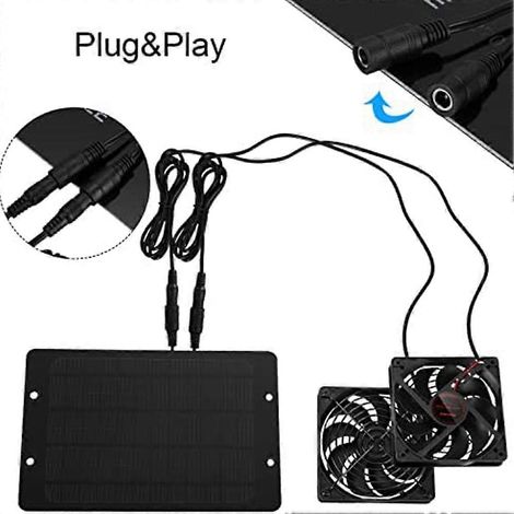 Kit ventilateur solaire, ventilateur solaire 10W 12V, étanche pour extérieur, ventilateur de ventilation portable, avec câble de 2 mètres. (1/4)