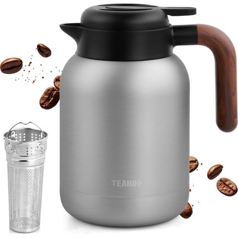 Pichet Isotherme 1,5 Litres en acier inoxydable 316, Chaud 24 h Café Théière isotherme avec passoire à thé, Hermétique, Fermeture Quick Press, Bouteille isotherme (1/5)