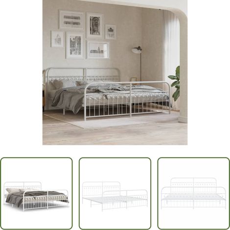 vidaXL Lit avec tête et pied - Cadre de lit métal sans matelas et pied de lit blanc 193x203 cm (1/5)