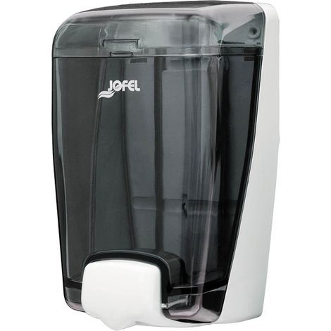 Jofel - Distributore di sapone a parete, ricaricabile con 1 l di sapone liquido, Distributore di sapone per bagno, Corpo in ABS ad alta resistenza, Blu AC82000, Fumé SAN (1/4)