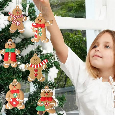 Set di 6 decorazioni per albero di Natale, ornamenti natalizi a forma di omino di pan di zenzero, ideali per decorare la casa durante le festività natalizie.